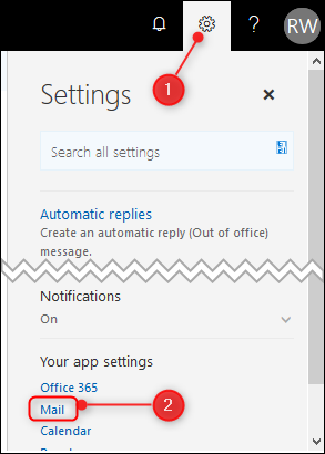 Настройки в классическом интерфейсе Outlook