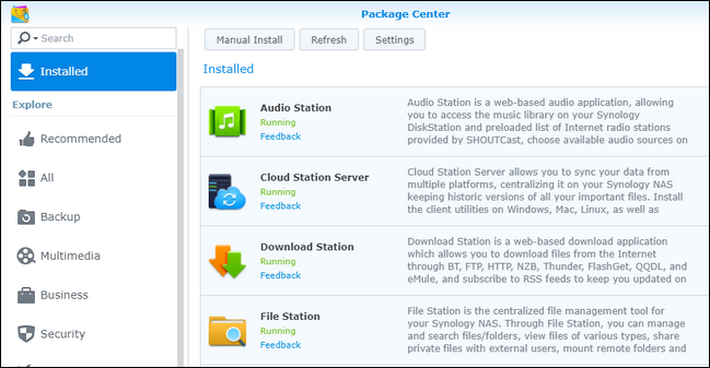 Интерфейс Центра пакетов с доступными приложениями и обновлениями
