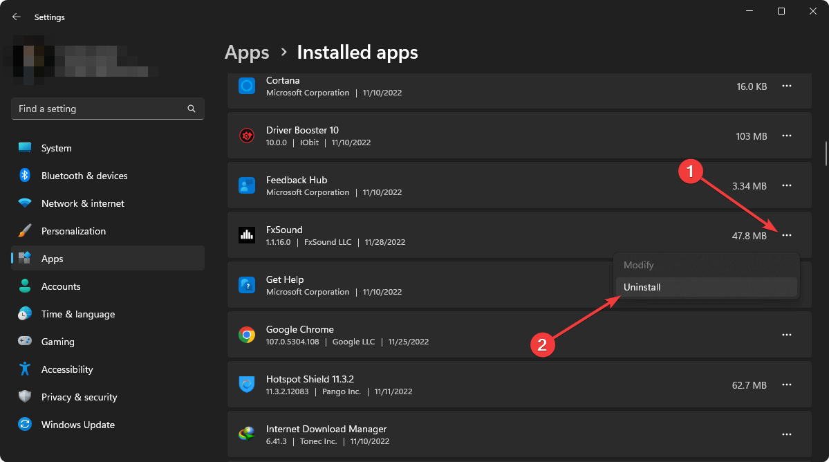 Удаление приложения из списка установленных