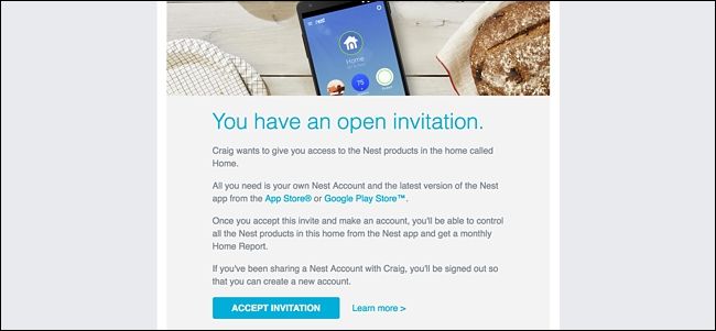 Пример письма с приглашением принять доступ и создать аккаунт Nest