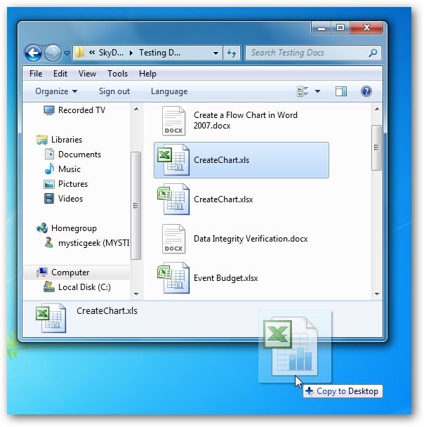 Перетаскивание файла со SkyDrive на рабочий стол