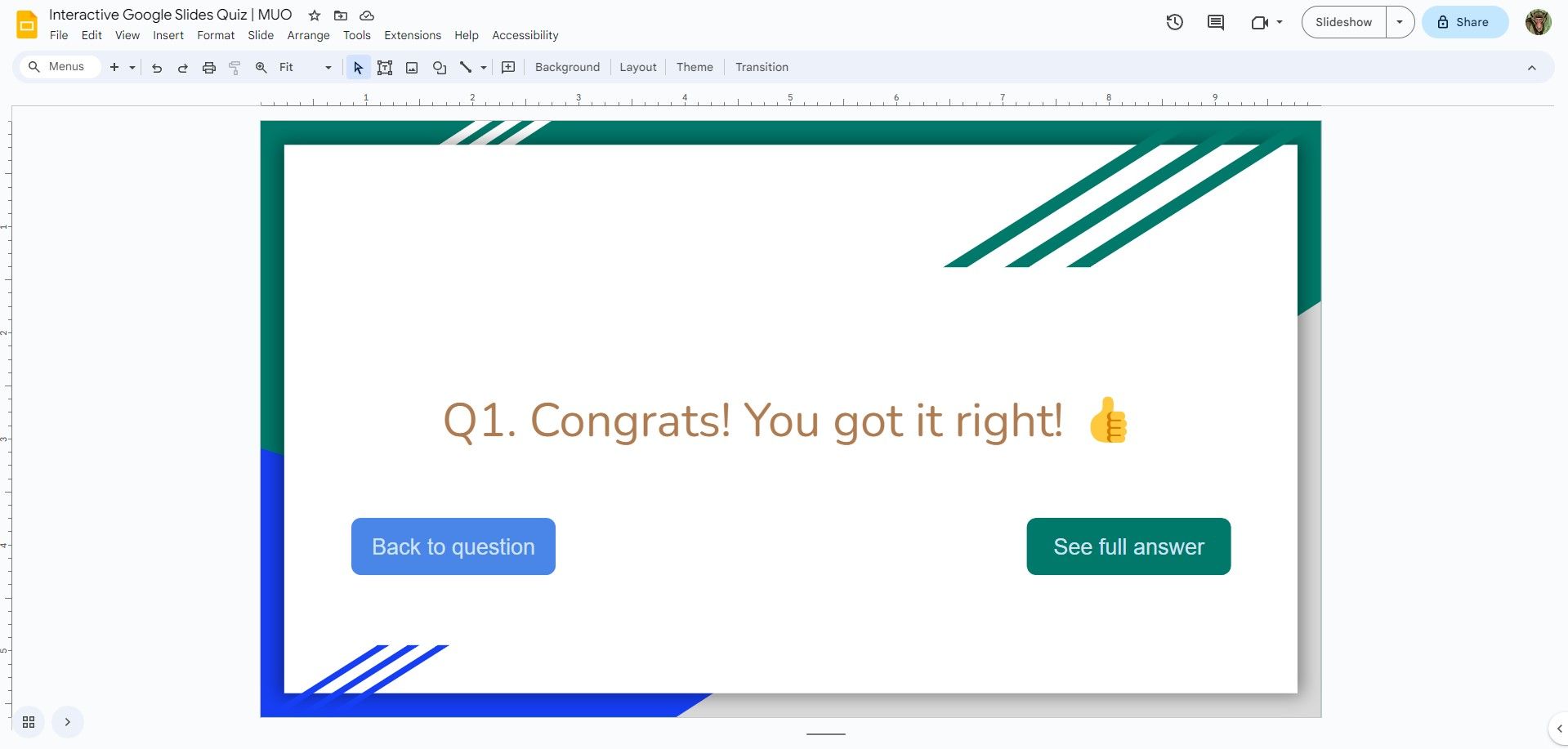 Создание слайда-отведённого для ответа в Google Slides