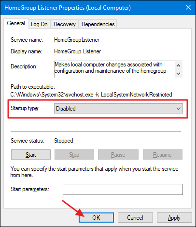 Установка Disabled для HomeGroup Provider