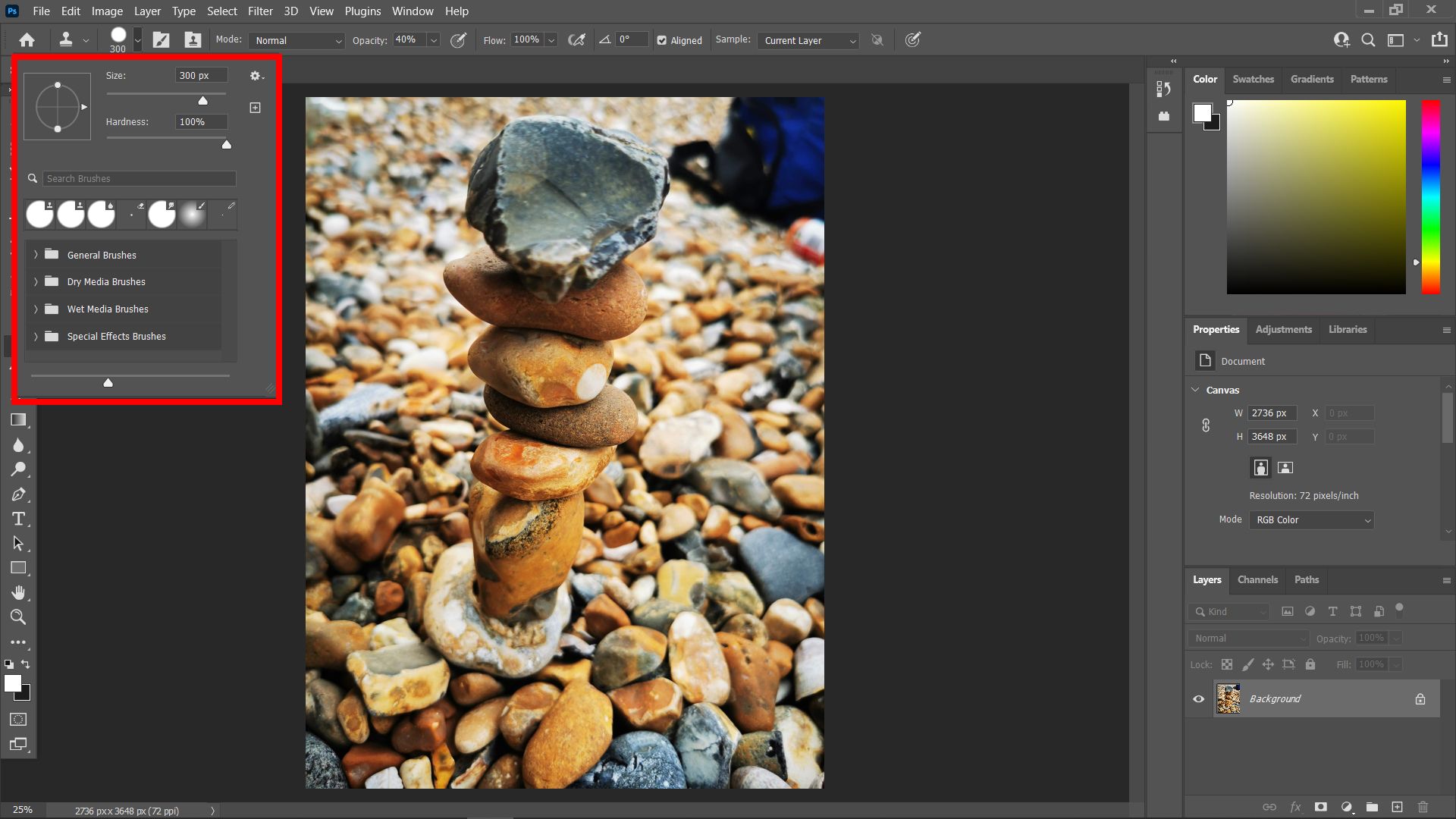 Настройки кисти Clone Stamp: размер 300 пикселей