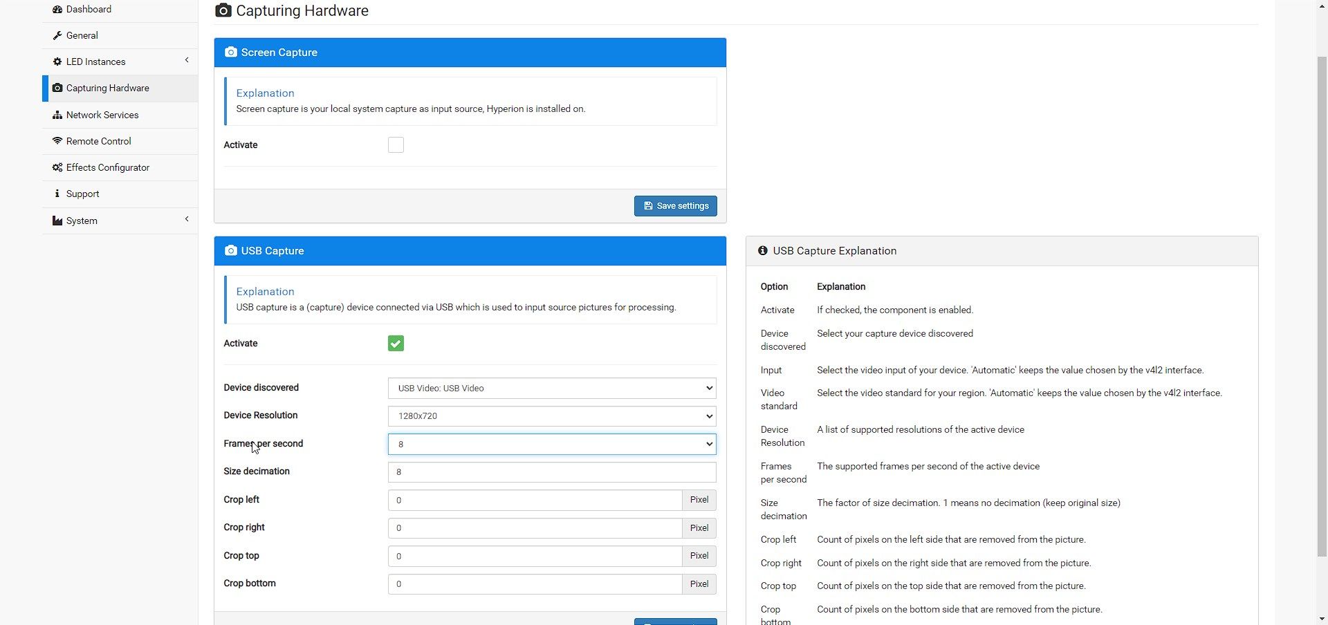 Выбор разрешения и FPS для захвата и отображения цветов