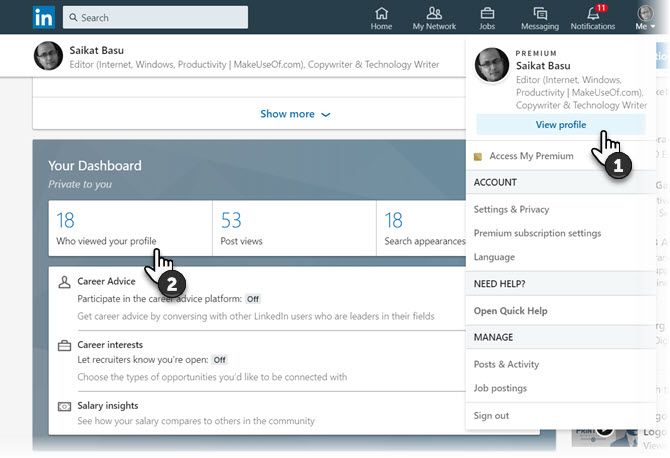 Click View Profile on the LinkedIn Homepage