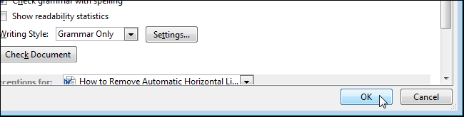 Закрытие окна параметров Word