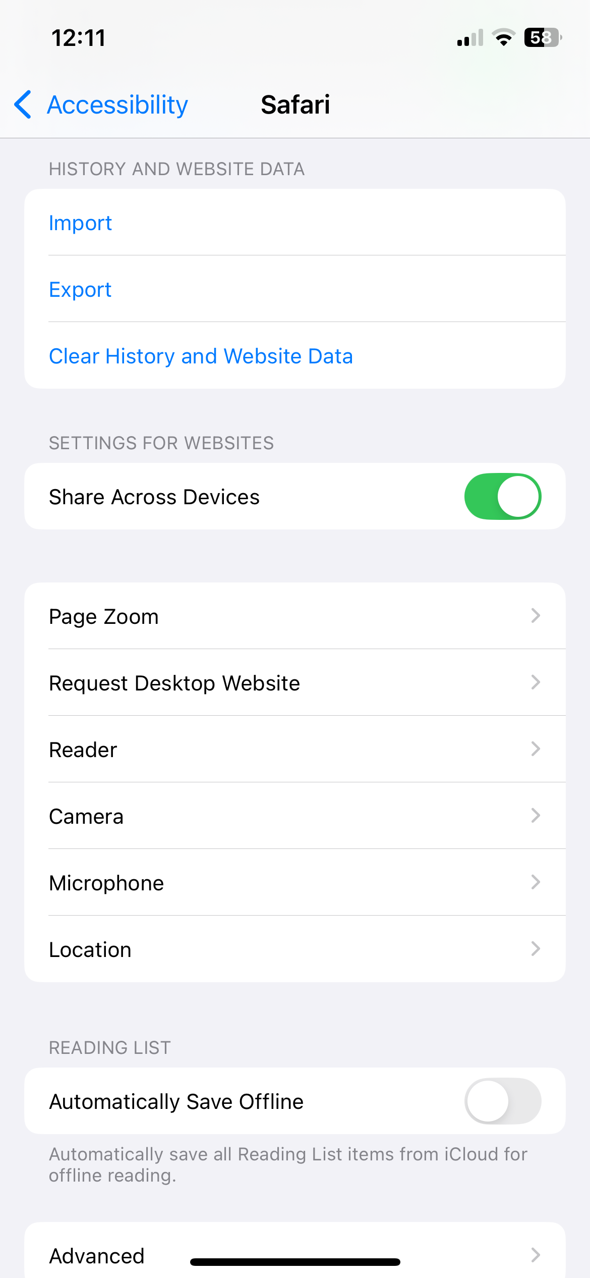 Настройки Safari на iPhone