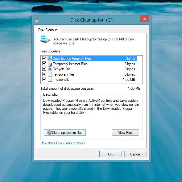 Окно очистки диска Windows