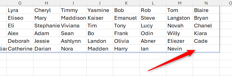 結果の最後のセルが空白になっていることを示すスクリーンショット