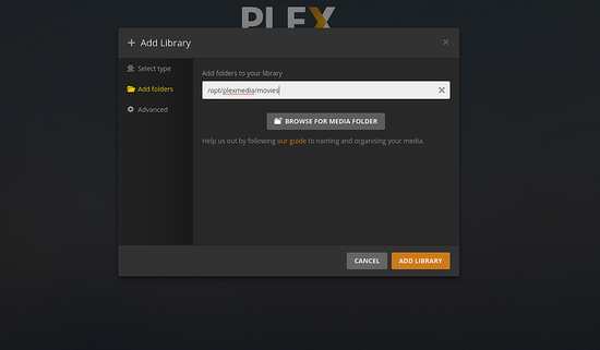 Миниатюра Plex: указание пути к файлам