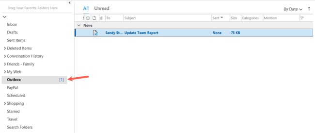 Папка Outbox с ожидающими сообщениями