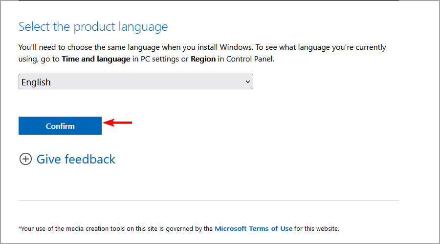 Pagina di download di Windows 11: selezione lingua del prodotto