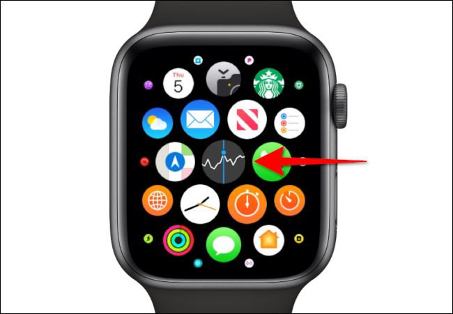 Значок приложения «Акции» на Apple Watch: белая линия тренда на тёмно-сером фоне