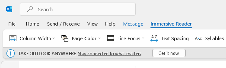 Outlook Immersive Reader more settings