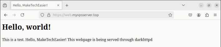 Скриншот демонстрационного сайта, запущенного на darkhttpd с SSL.
