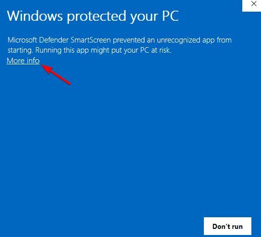 Диалог безопасности Windows: запуск неизвестного приложения