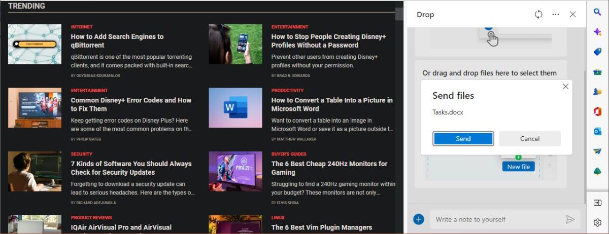 Интерфейс загрузки файла в Edge Drop