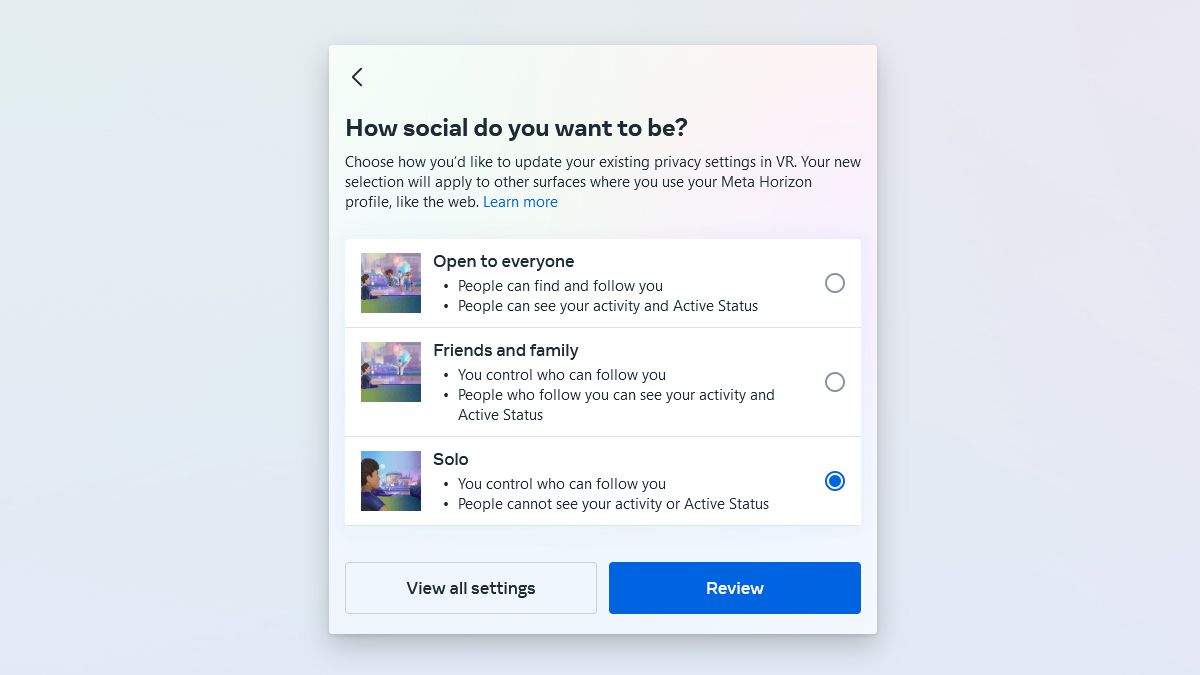 Настройка приватности профиля Horizon