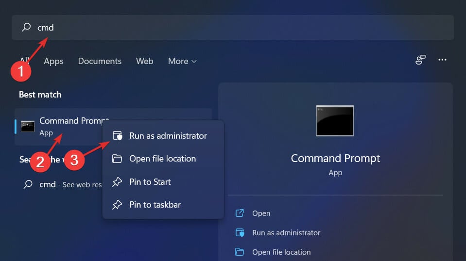 результат поиска cmd в windows