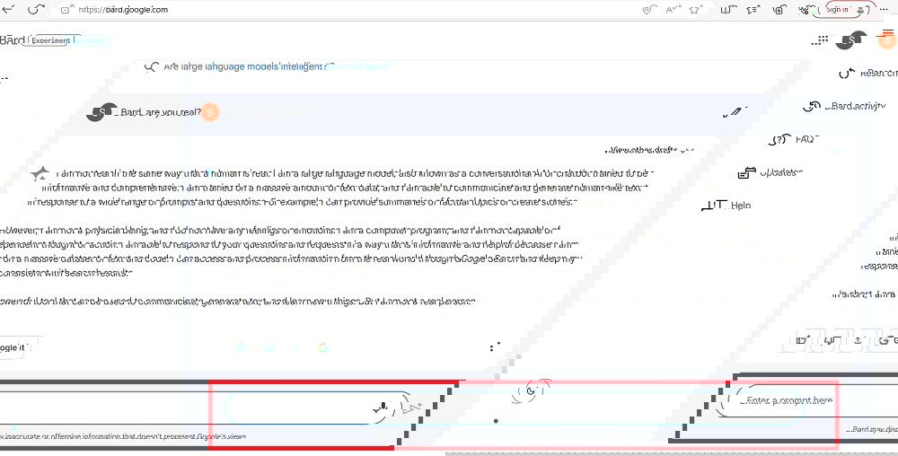 Prompt response area in Bard AI by Google.