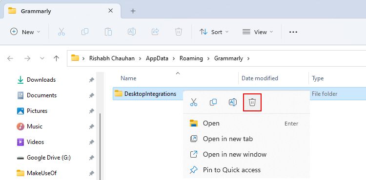 Папка AppData для Grammarly