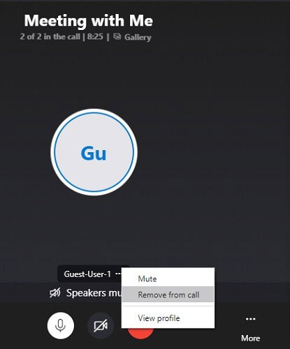 Удаление участника из звонка Meet Now