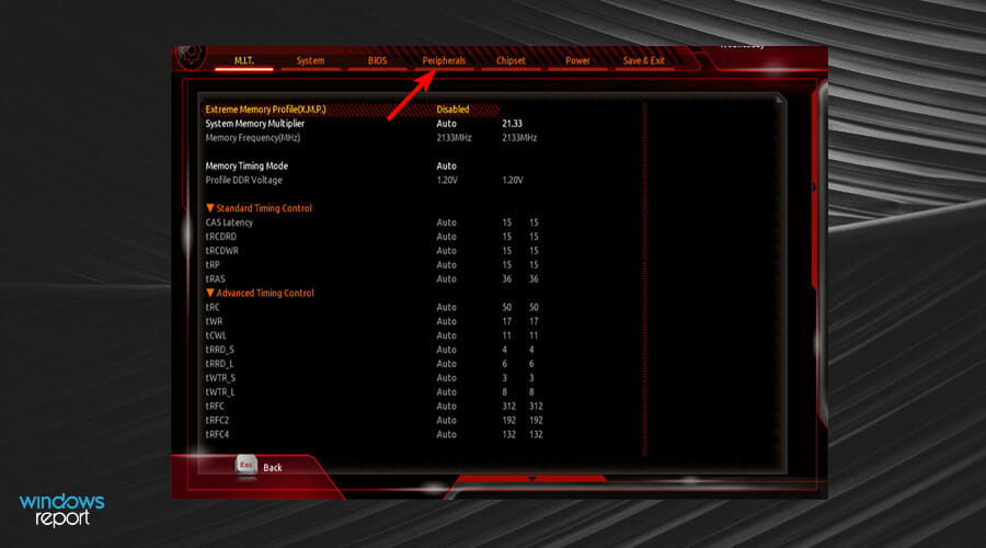 Перейти в раздел Peripherals в BIOS