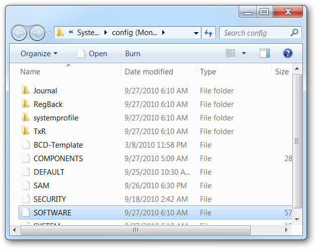 Иллюстрация: выбор и копирование файлов hive из предыдущей версии папки