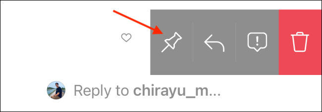 Нажмите значок булавки, чтобы закрепить комментарий в Instagram на iPhone