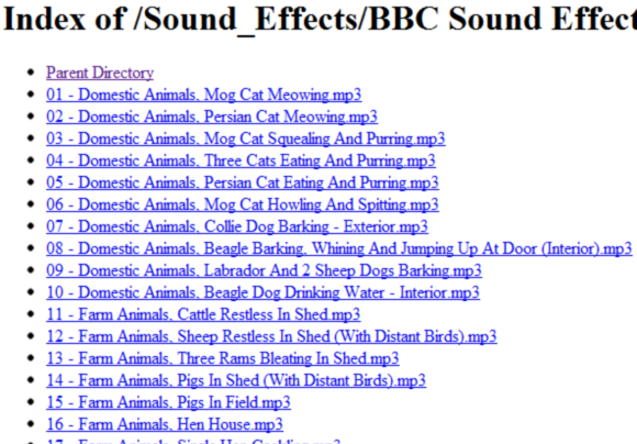 Пример открытой директории со звуковыми эффектами