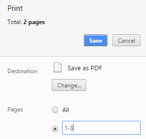 Скриншот: интерфейс печати в Chrome с опцией сохранения PDF и выбором страниц
