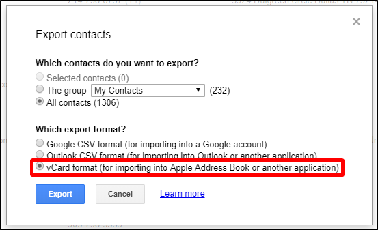 Экспорт контактов из Google в формат vCard