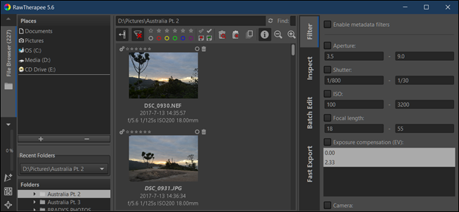 Интерфейс RawTherapee — бесплатная обработка RAW