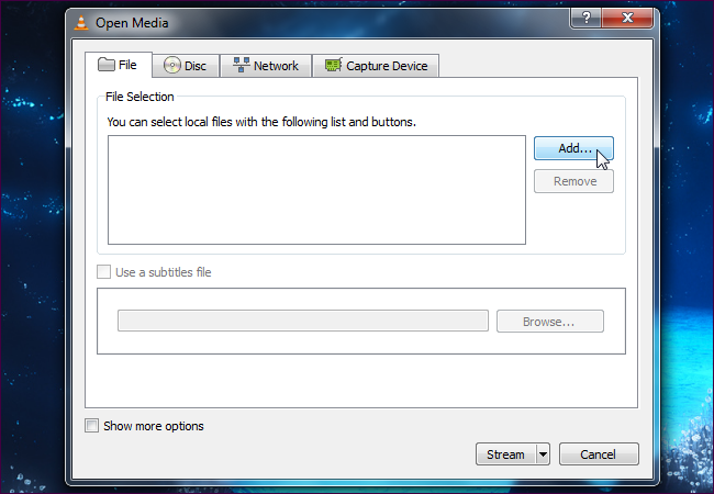 Кнопка Stream в VLC
