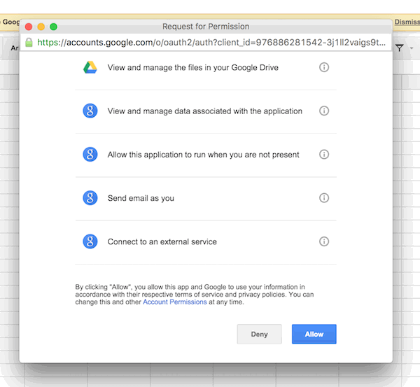 Разрешения успешно предоставлены—возврат в таблицу