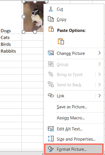 Контекстное меню: команда Формат рисунка
