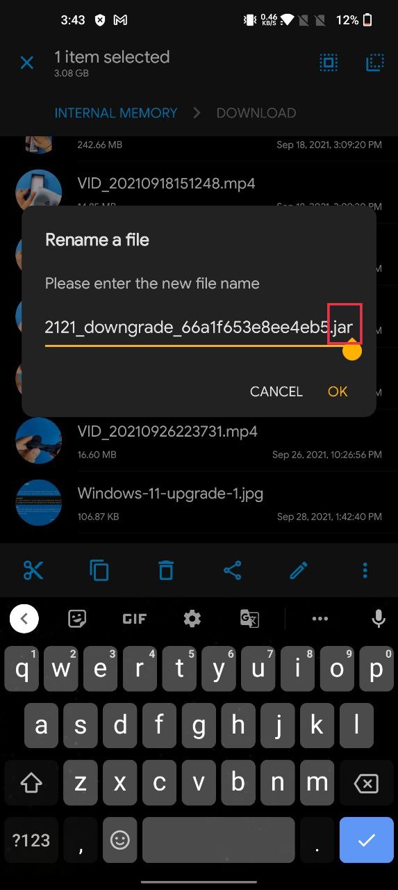 Переименовать файл в .zip в проводнике Android