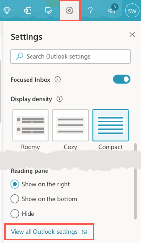 Просмотреть все параметры Outlook в веб‑версии