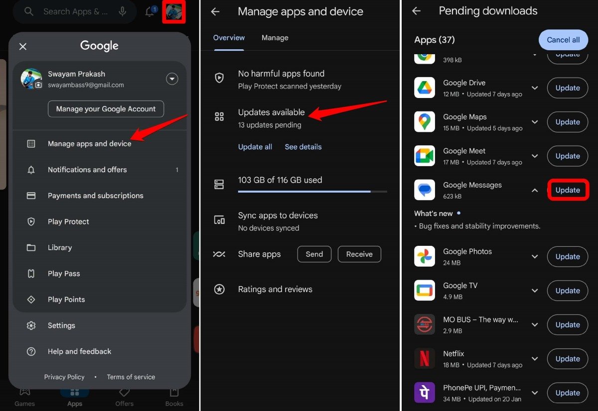 Обновление Google Messages через Play Маркет