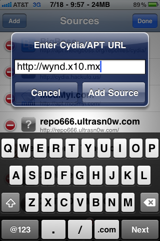 Добавление репозитория Wynd в Cydia