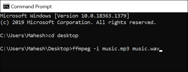 Конвертация аудиофайла с помощью Командной строки