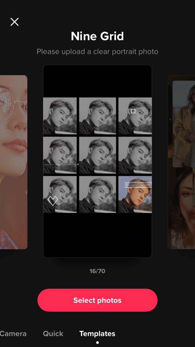 screenshot showing tiktok nine grid template