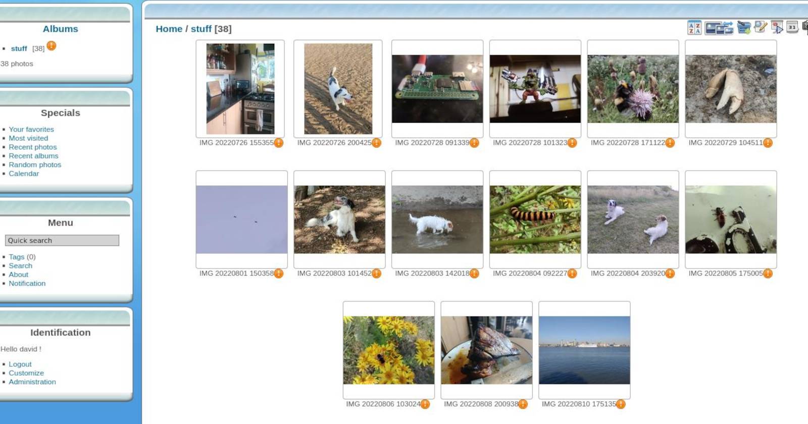 Piwigo с темой Pure Sky и несколькими изображениями
