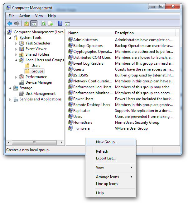 Создание новой локальной группы