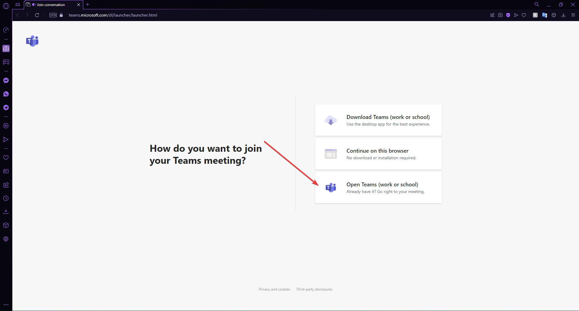 Выберите опцию открыть Teams из браузера.