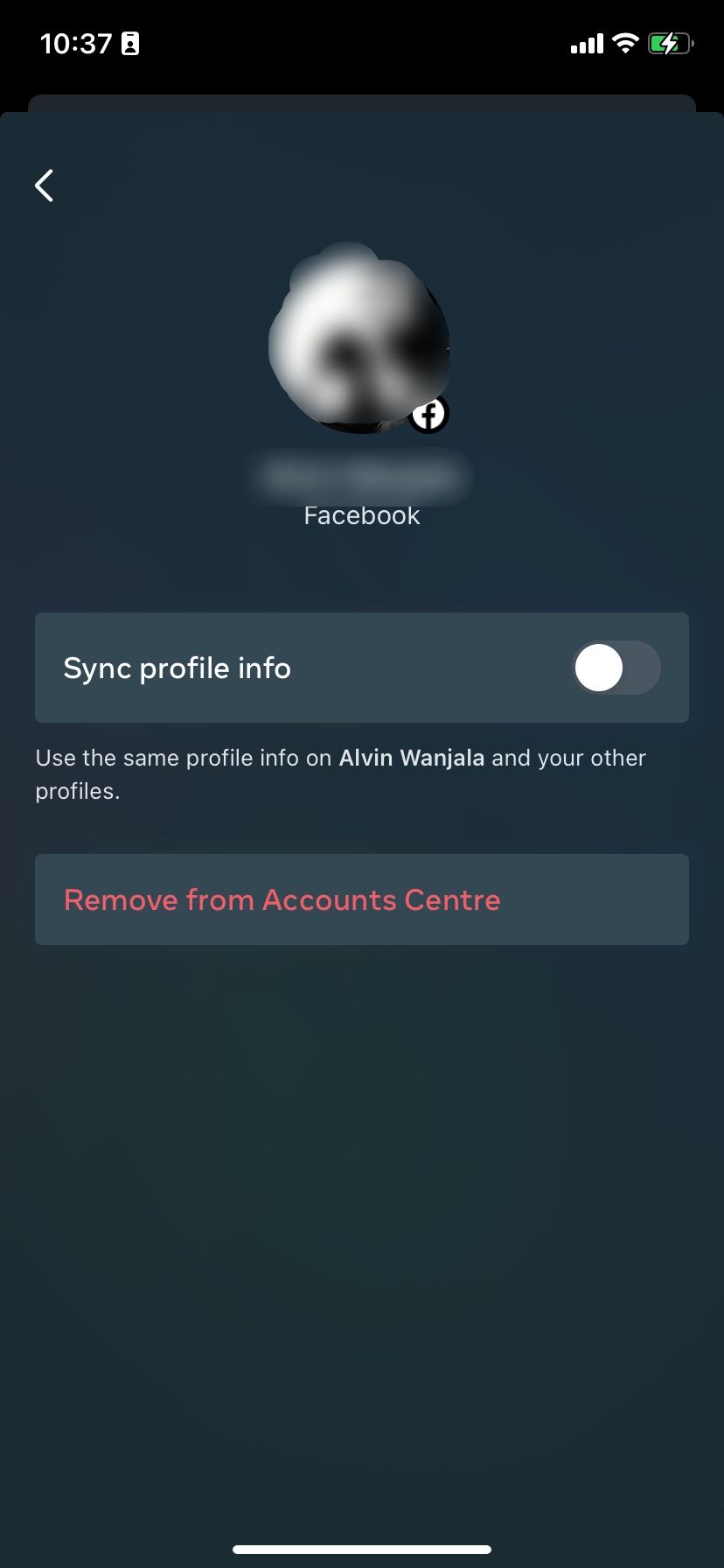 Удаление профиля Facebook из Центра аккаунтов Instagram