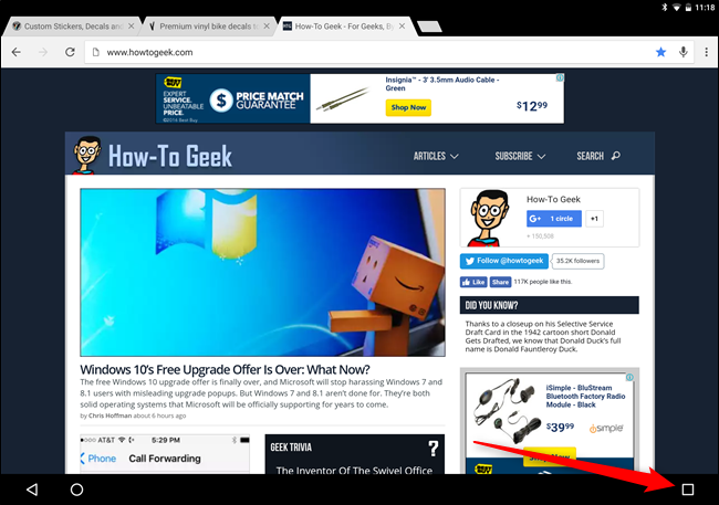 Кнопка недавних приложений на Pixel C: список карт приложений