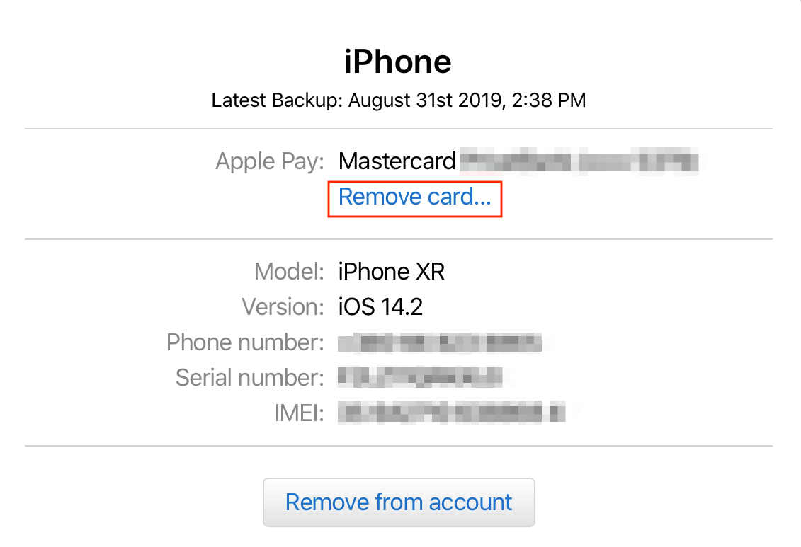 Удаление карты с устройства через сайт Apple ID