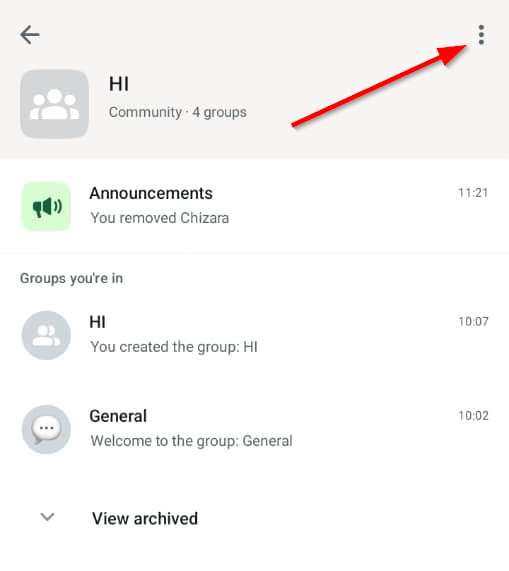 Меню три точки в карточке сообщества